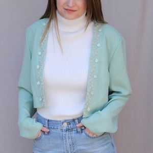 80s Vintage AFTER DARK Mint Bolero, Pearl Beading